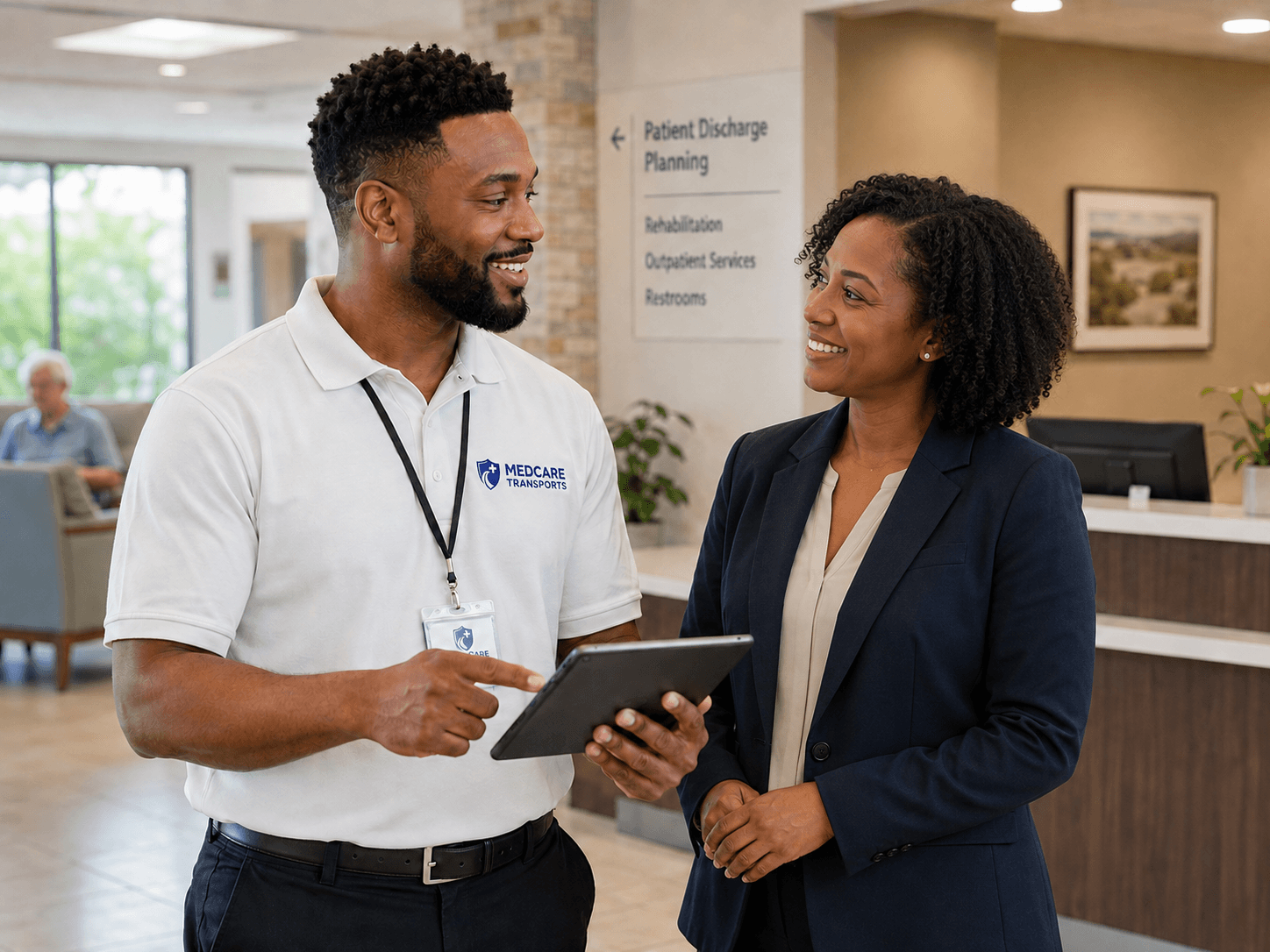 MedCare representative meeting with facility administrator