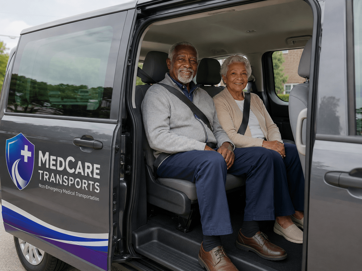 Passengers in MedCare branded van